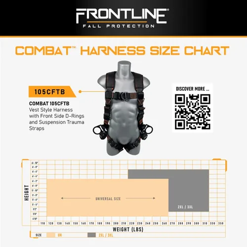 Vista 5 de FRONTLINE FALL PROTECTION 105CFTB - Arnés estilo peto Combat™ con argollas laterales frontales en D y correas de suspensión contra traumatismos