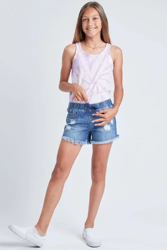 Vista 2 de YMI Pantalón corto híbrido de mezclilla deshilachado para niñas