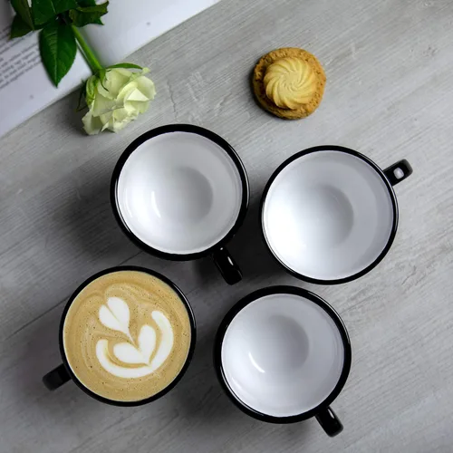 Vista 5 de City to Cottage Taza y platillo de café capuchino de cerámica grande de lunares blancos y negros hechos a mano de 12 oz/11.8 fl oz, cerámica