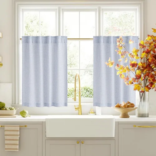 Vista 16 de RYB HOME - Cortinas de café de 24 pulgadas de largo, cortinas cortas de lino traslúcidas para ventana pequeña, cortina de media privacidad con Angora