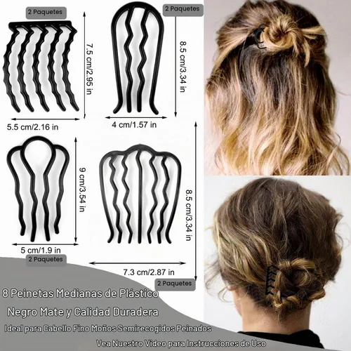Vista 4 de LAPOHI Peines y alfileres de plástico para el cabello, 12 piezas para peinados updo, moño y vintage