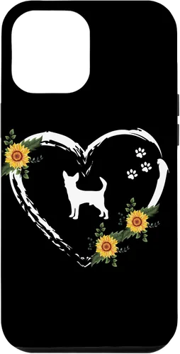 Vista 26 de Chihuahua With Paw Prints And Sunflower Heart On Black Case for iPhone 16