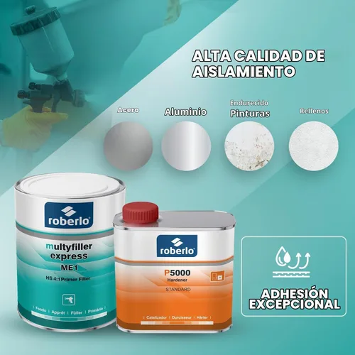 Vista 6 de Roberlo Multyfiller Express ME1 - Relleno de imprimación 1L + endurecedor P5000 de 16.9 fl oz, imprimación acrílica de alta construcción 2K
