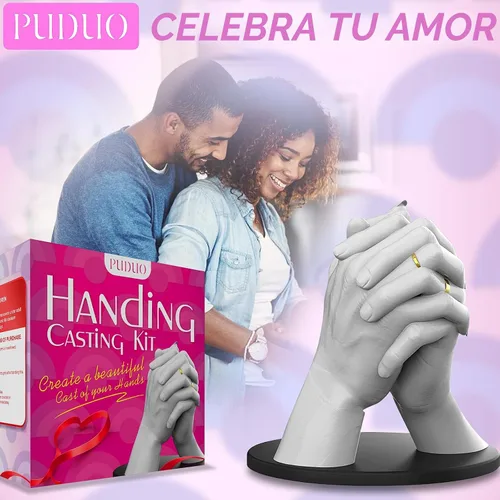 Vista 3 de Puduo Kit de Moldeo de Manos para Parejas o Familia, Molde de Mano de Yeso DIY Kit de Escultura de Recuerdo, Regalos para Ella, Niños, Bodas