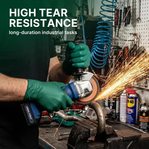 Vista 8 de TitanFlex Heavy Duty Industrial Nitrile Gloves with Raised Diamond Texture, 6-mil, Latex Free (Dark Green/Yellow)