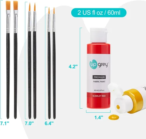 Vista 9 de Juego de pintura de tela para ropa, 20 colores (2.0 fl oz/2 oz cada uno) pintura textil permanente con 6 pinceles, 1 paleta, pintura de tela