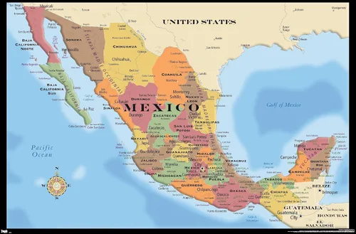 Vista 10 de Trends International Map - Póster de pared de México, 14.725" x 22.375", versión con marco de madera de granero