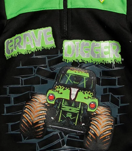 Vista 3 de Monster Jam Sudadera con capucha de forro polar con media cremallera color negroverde