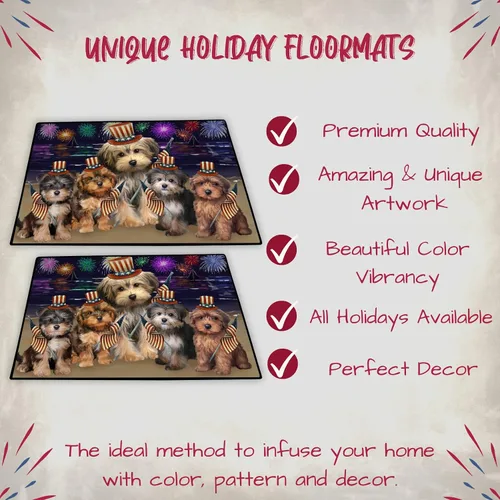 Vista 3 de Doggie of the Day Yorkipoo Dogs Floor Mat - 4th of July Independence Day - Best Dog Doormat - Protector Decor - Unique Portrait Art - Premium