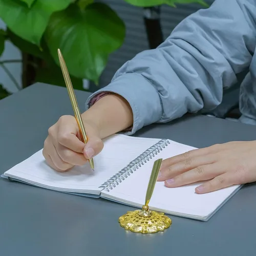 Vista 7 de jiebor Juego de 2 bolígrafos de boda dorados y soporte de metal para bolígrafo de escritorio de firma para libro de invitados, compromiso, negocios