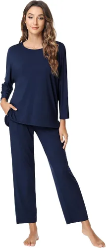 Vista 12 de NACHILA Women's Pajamas Set-Viscose Made from Bamboo, Long Sleeve Sleepwear Top with Pants Comfy Pajama Soft 2 Piece Pjs B-aqua Green
