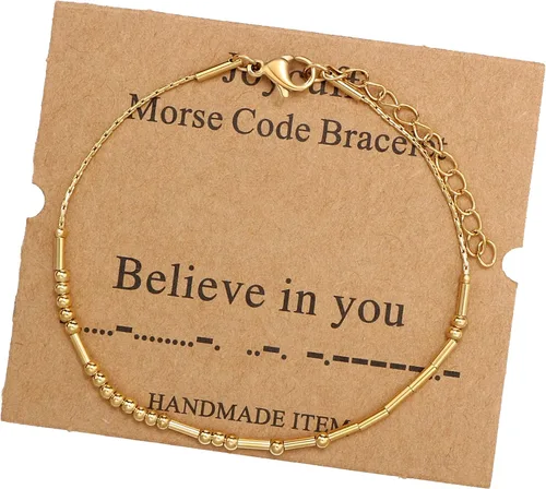 Vista 14 de JoycuFF Pulseras inspiradoras de código morse para mujeres, cuentas de plata, joyería con mantra de motivación, regalos para ella