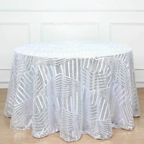 Vista 15 de Efavormart - Mesa cuadrada de tul geométrico con lentejuelas doradas brillantes de 72 pulgadas Dorado