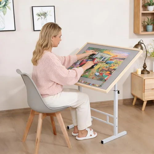 Vista 2 de Fanwer - Mesa de rompecabezas ajustable con patas, mesas de rompecabezas de altura ajustable de 34 x 26 pulgadas para adultos, tablero