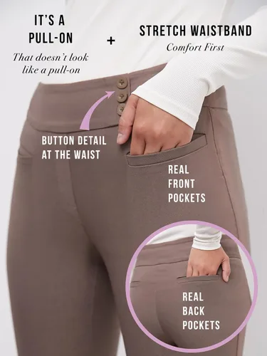 Vista 6 de Rekucci - Pantalones elegantes y rectos para mujer, fácil de ponerse para uso diario con control de barriga