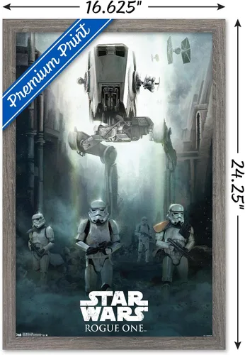 Vista 3 de Trends International Star Wars: Rogue One - Póster de pared de asedio, 14.725 x 22.375 pulgadas, versión enmarcada de madera de granero