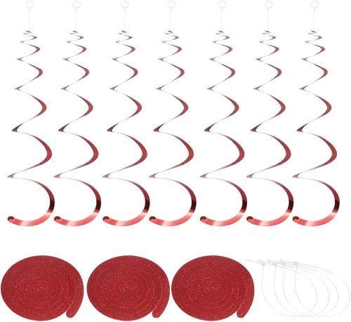 Vista 20 de MECCANIXITY 30 remolinos colgantes de fiesta negros de una sola tira para colgar decoraciones de 27.6 pulgadas, serpentinas colgantes de plástico