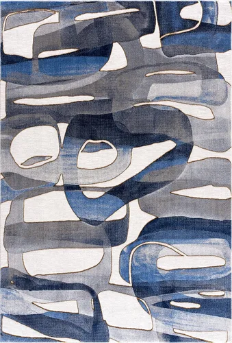 Vista 2 de Abani Rugs Regal REG130A - Alfombra lavable con círculos asimétricos, color azul y gris