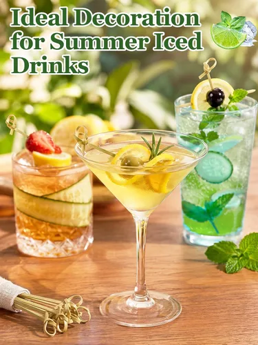 Vista 2 de 500 piezas de pinchos de bambú 4.8 '' palillos de dientes biodegradables naturales para aperitivo Looped Knot Cocktail Picks for Wedding Holiday