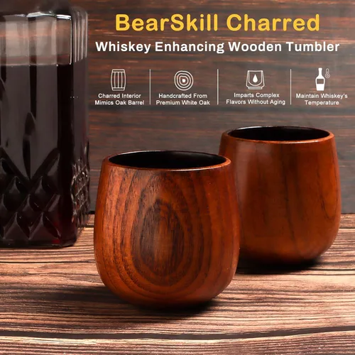 Vista 2 de BearSkill Vaso de madera carbonizada de bourbon para beber, vaso de whisky, regalos de bourbon para hombres, vaso de madera a la antigua, gran