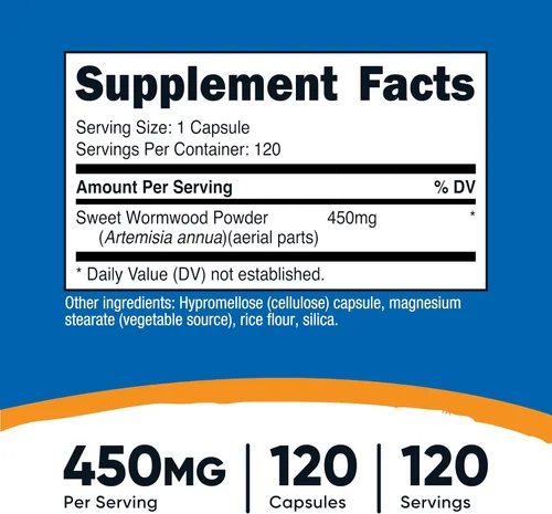 Vista 2 de Nutricost Cápsulas de ajenjo 450 mg 120 cápsulas – Tapas vegetarianas, sin gluten y sin OMG