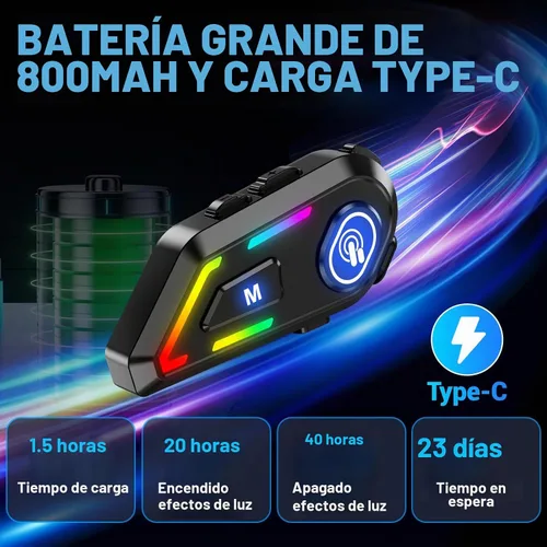 Vista 3 de Auriculares Bluetooth para casco con luces RGB para conductores, altavoces de casco con micrófonos duales, llamadas manos libres, música, IPX5