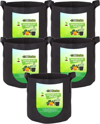 Vista 14 de 247Garden Paquete de 5 Macetas/Bolsas de Cultivo de Tela de Aireación de 1 Galón para Plantas con Asas (260 GSM, Negro, 6H x 7D)