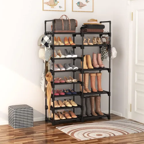 Vista 2 de ROJASOP Organizador de zapatos, zapatero de metal de 8 niveles para armario, entrada, garaje, 26-32 pares de estantes altos de almacenamiento