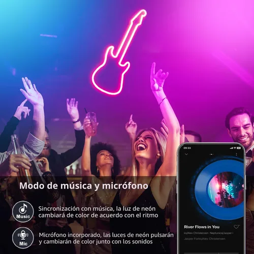 Vista 5 de Cuerda de luces de neón de 20 pies, cuerda de luces LED flexible con aplicación/control remoto, múltiples modos de luces de cuerda, IP65 impermeable