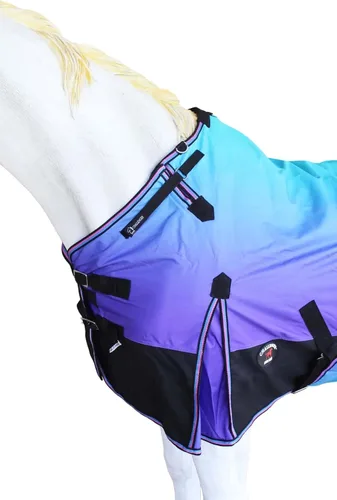 Vista 2 de CHALLENGER Manta de invierno impermeable de 80 pulgadas 1200D para caballo de lluvia ligera 394B Turquesa/Morado/Ombre