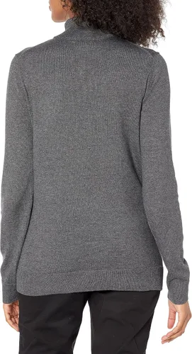 Vista 3 de Tienda Essentials - Suéter ligero de manga larga con cuello alto para mujer, con ajuste clásico (disponible en talla extragrande)