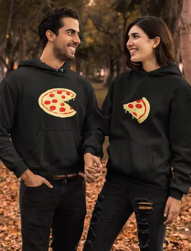 Vista 4 de The Missing Piece Pizza - Sudadera con capucha a juego para parejas, él y ella