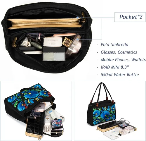 Vista 3 de Jursccu Bolsas de hombro étnicas bordadas de doble cara Bolso de viaje para playa