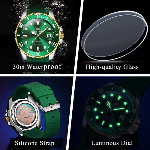 Vista 4 de Reloj automático de viento automático para hombre, reloj de lujo de acero inoxidable con fecha, reloj clásico impermeable con bisel giratorio