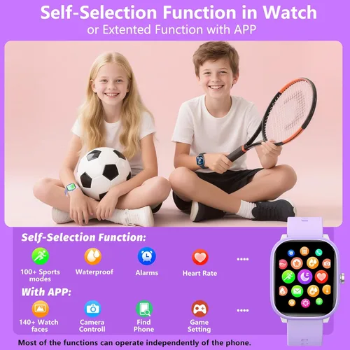 Vista 3 de Wach - Reloj inteligente para niños de 6 a 15 años, monitor de actividad física de 1.8 pulgadas, no necesita teléfono, podómetro, monitor de sueño