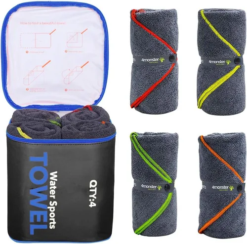 Vista 7 de 4Monster Paquete de 4 toallas de camping de microfibra de secado rápido, toalla de viaje súper absorbente con bolsa impermeable, toalla ligera