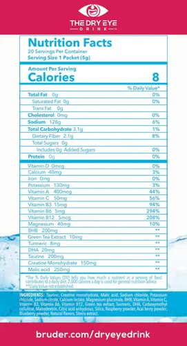 Vista 5 de l Hidratación definitiva para ojos secos l Paquetes de electrolitos en polvo sin azúcar l Mezclado con vitaminas, té verde, cúrcuma, taurina y DHA l