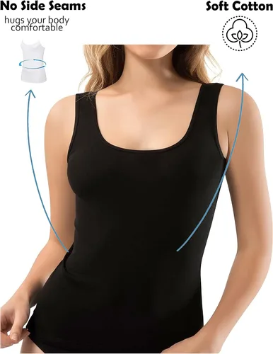 Vista 37 de VAVONNE Camiseta sin mangas tipo camisola para mujer, toda de algodón, aireada, suave y cómoda