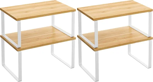 Vista 20 de SONGMICS Estante Organizador de Gabinete, Juego de 2 Estantes de Encimera de Cocina, Almacenamiento de Cocina, Estante de Especias, Apilable