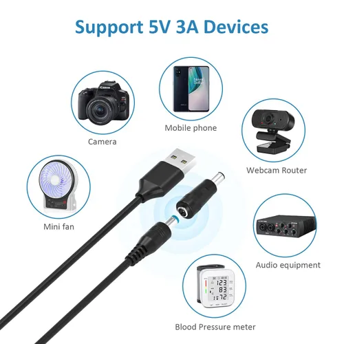 Vista 3 de Powseed Cable de alimentación universal de 5 V, cable de carga USB a CC con 13 enchufes adaptadores para enrutador de cámara web, grabadora, altavoz