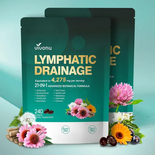 Vista 16 de Suplemento de drenaje linfático, 240 cápsulas blandas, suplemento de apoyo del sistema linfático de 4275 mg para mujeres y hombres, mezcla