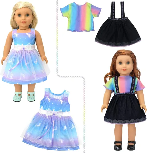 Vista 2 de SOTOGO 8 juegos de ropa de muñeca de 18 pulgadas para muñecas estadounidenses de 18 pulgadas, incluye ropa de moda para muñecas y accesorios