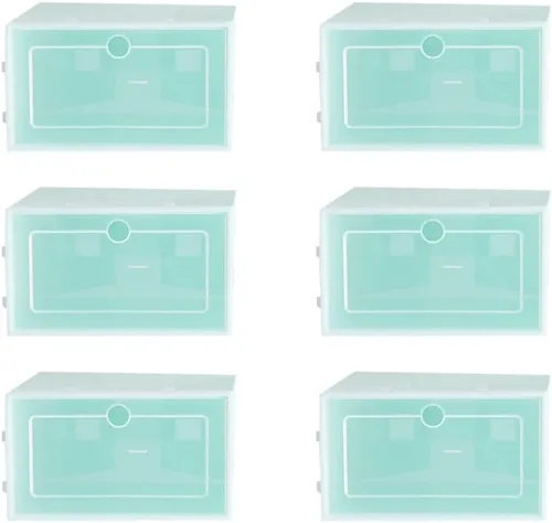 Vista 12 de Cabilock 6 cajas apilables para zapatos para almacenamiento de zapatillas, contenedor de plástico grueso para zapatos, tapa transparente, organiza