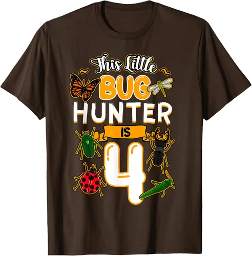 Vista 6 de Camiseta de fiesta de cumpleaños de insectos de este cazador de insectos de 4 años, Negro, S