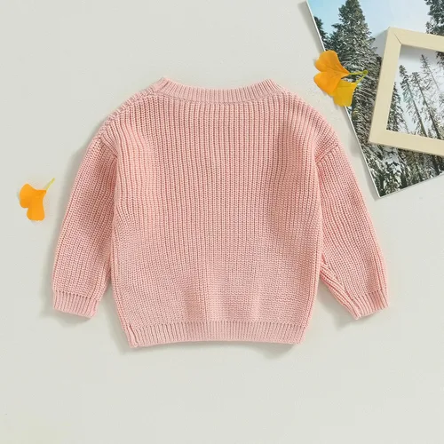 Vista 4 de Karwuiio Suéter de punto para bebé, niña, niño, cuello redondo, manga larga, sudadera para otoño e invierno