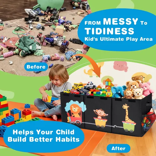 Vista 2 de Caja de juguetes XL - Contenedores de almacenamiento de juguetes con tapas, baúl plegable para niños y niñas, organizador de juguetes grandes
