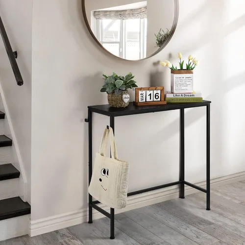 Vista 2 de Mesa de entrada estrecha negra moderna – Mesa de sofá delgada con ganchos para sala de estar, vestíbulo, dormitorio, pasillo, oficina