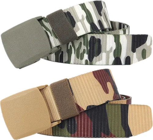 Vista 14 de Cinturón para hombre, cinturón táctico militar de nailon con hebilla sin metal, paquete de 2