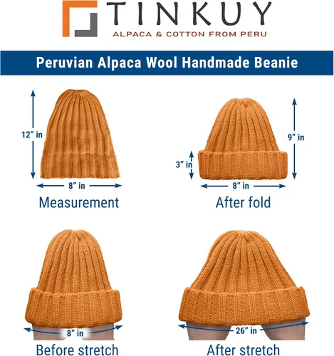 Vista 4 de TINKUY Peru Alpaca Wool Men's & Women's Warm Soft - Cuffed Slouchy - Beanie Hat