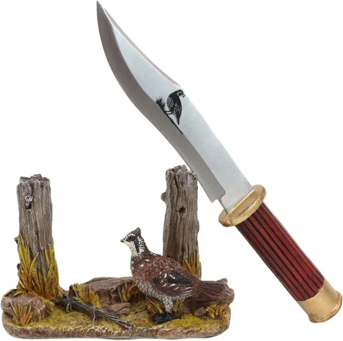 Vista 7 de Ebros - Estatua rústica de campo abierto, codorniz para gallina, pájaro, con mango decorativo de carcasa de escopeta, mango de hoja roma, cuchillo